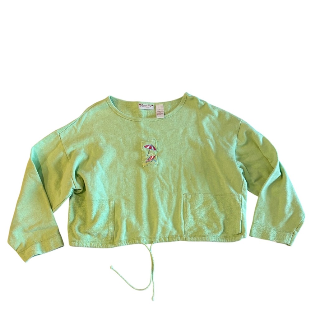 Bermuda Bay Resortwear Lime Green Beach Embroidered Drawstring Top Large